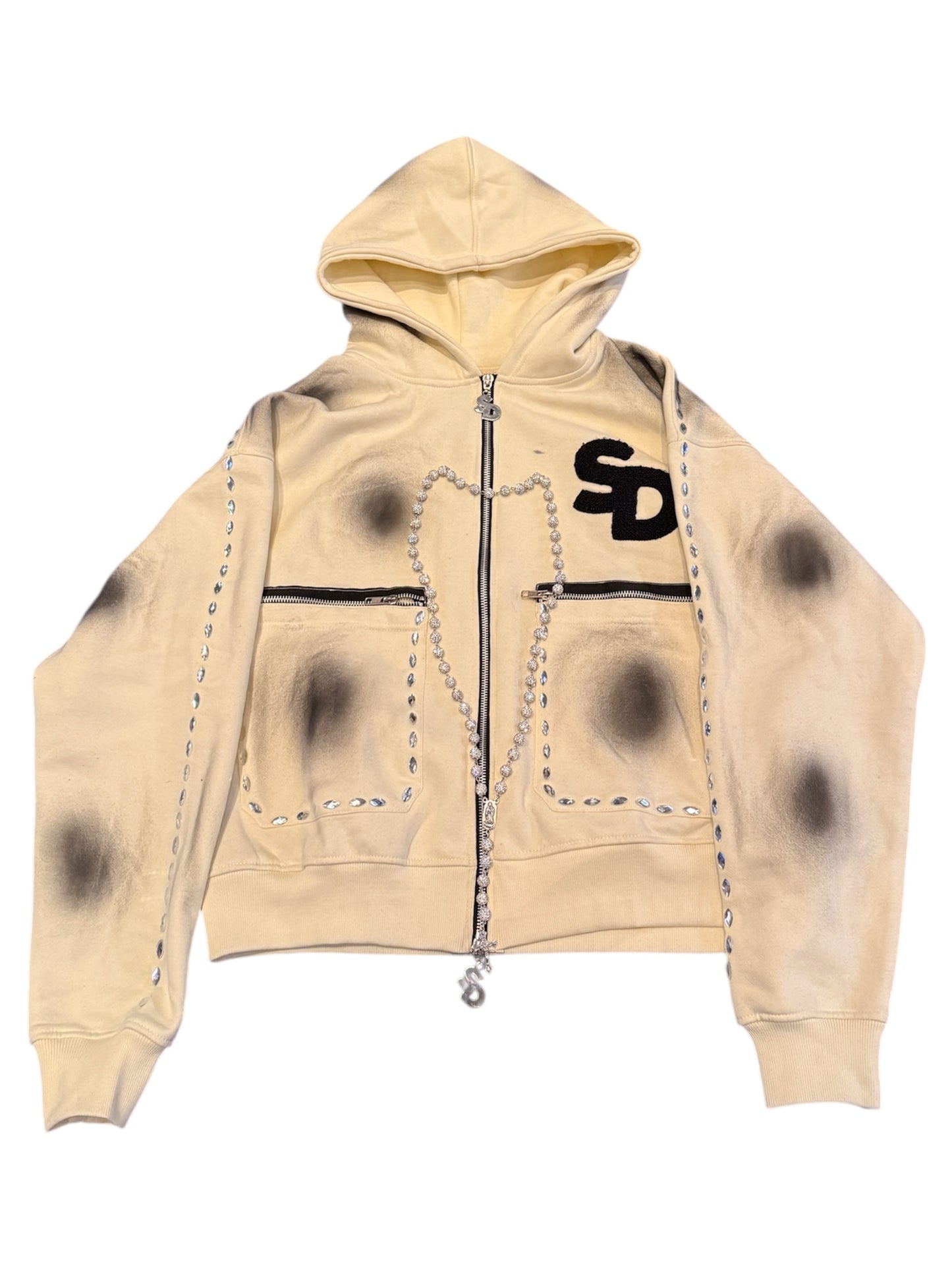 SD BEIGE DIRT WASH /RHINESTONE HOODIE